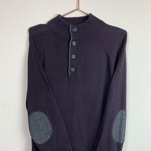 Elbow Patch 🍁 Mock Neck 1/4 Button Sweater | L